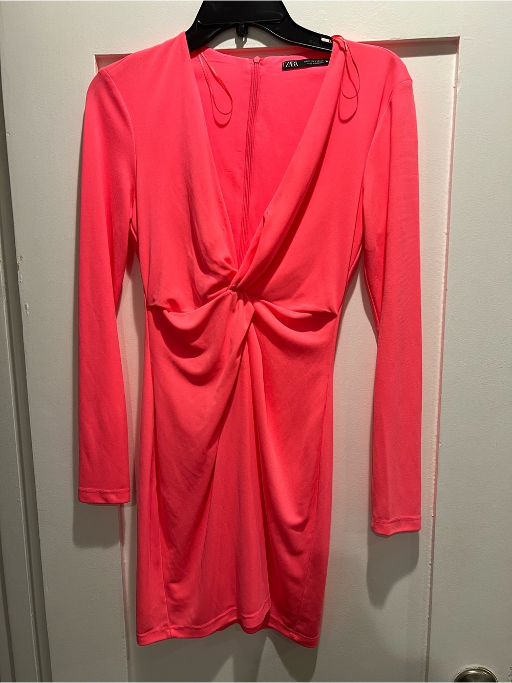 Zara Coral-Pink Twist Front Long Sleeve Dress